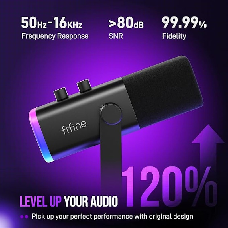 Microfone Dinâmico Fifine AmpliGame AM8 USB/XLR com RGB 3