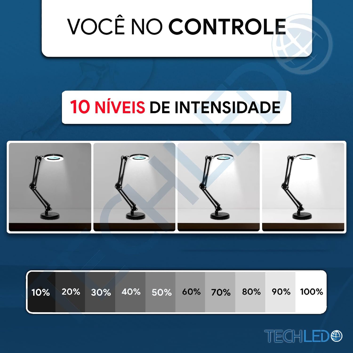Luminária de Mesa Articulada LED Ring Light com Aumento + Garra 3