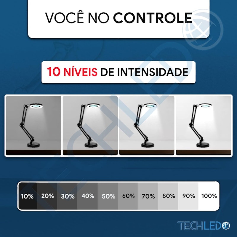 Luminária de Mesa Articulada LED Ring Light com Aumento + Garra 3