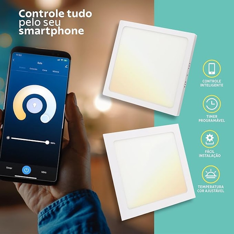 Plafon Quadrado de Sobrepor Smart LED 4
