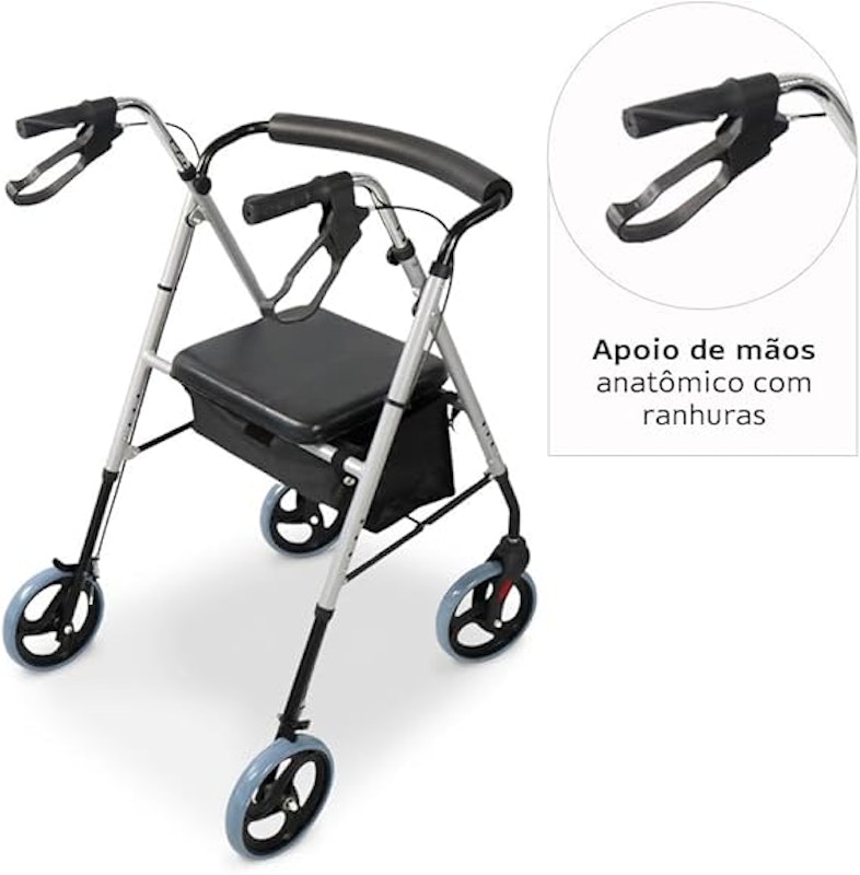 Andador Dobrável 4 Rodas com Assento 5