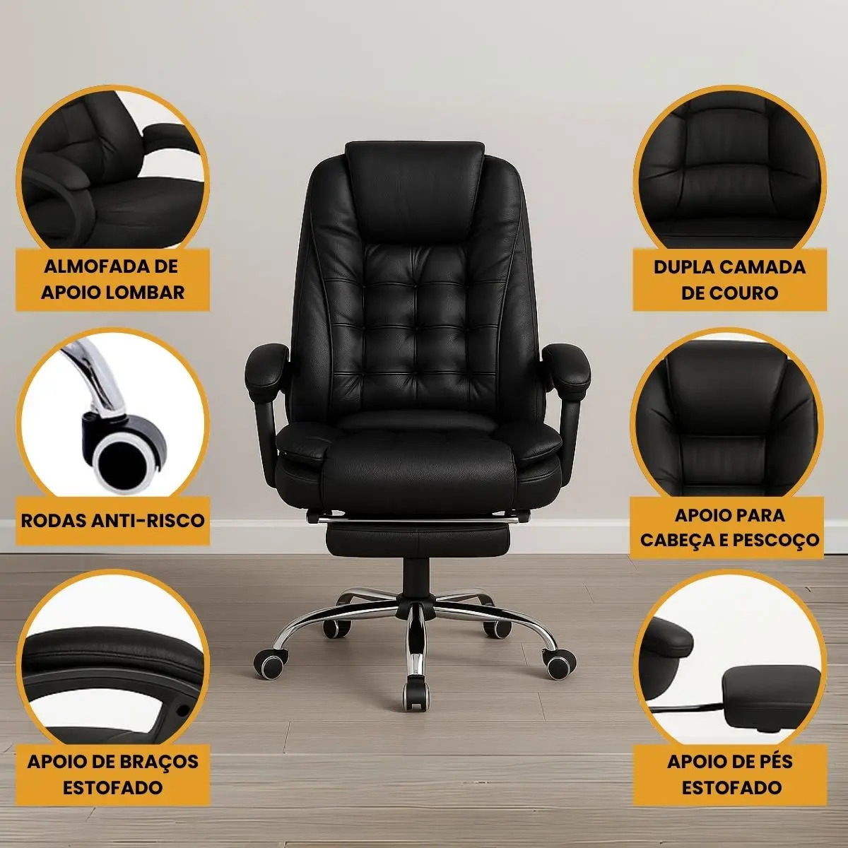 Cadeira de Escritório Itália Presidente Ergonômica Couro Sintético LuvinCo 5