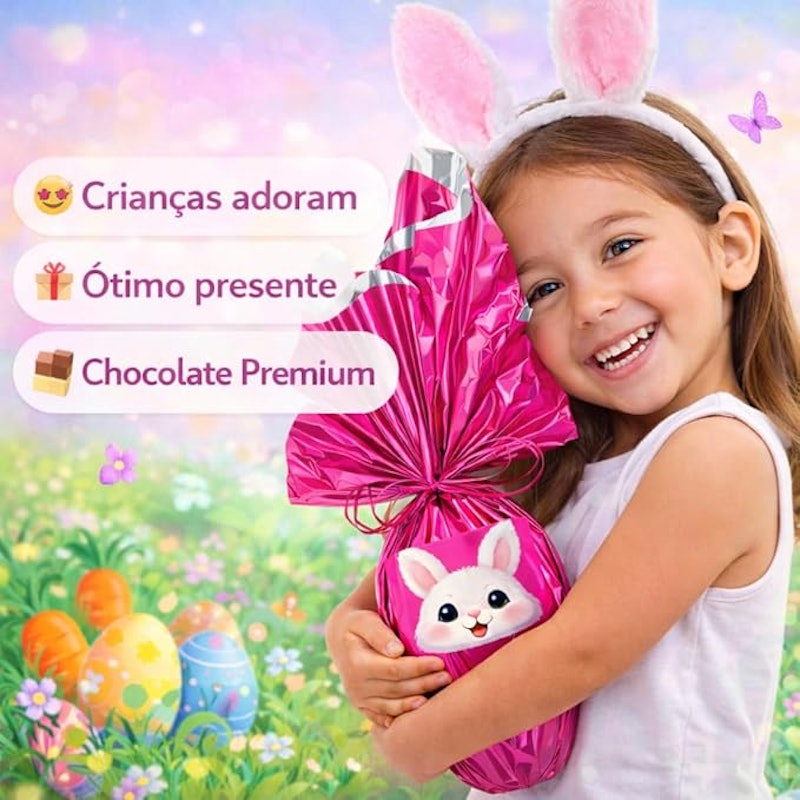 Kit Páscoa Infantil Ovo de Chocolate com Tiara Orelhas de Coelho 3