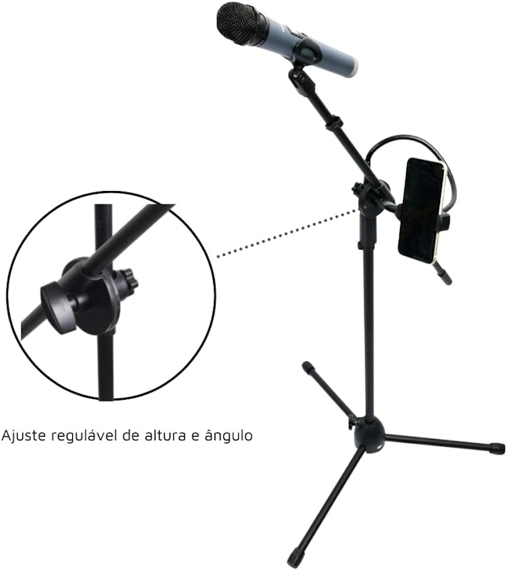 Pedestal para Microfone com Suporte para Celular 3