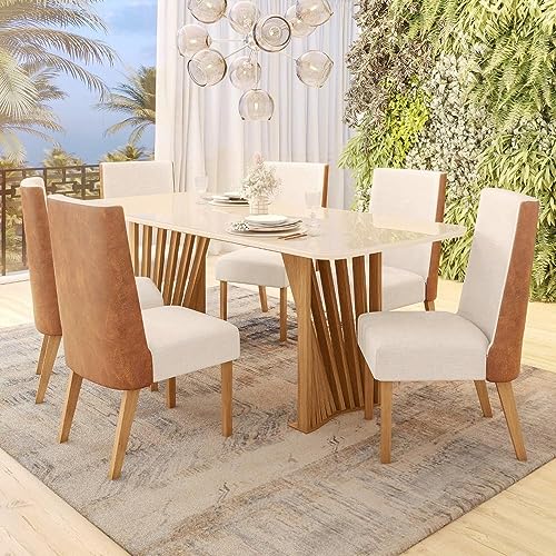 Conjunto Sala de Jantar Mesa Tampo Vidro com 6 Cadeiras Milena 2