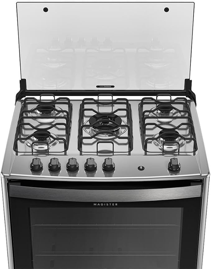 Fogão 5 Bocas Preto com Mesa de Inox Dako Magister 3