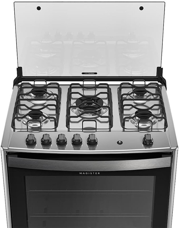 Fogão 5 Bocas Preto com Mesa de Inox Dako Magister 3