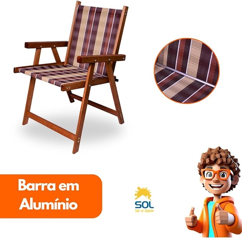 Cadeira de Madeira Dobrável para Jardim Varanda Piscina e Sacada 2