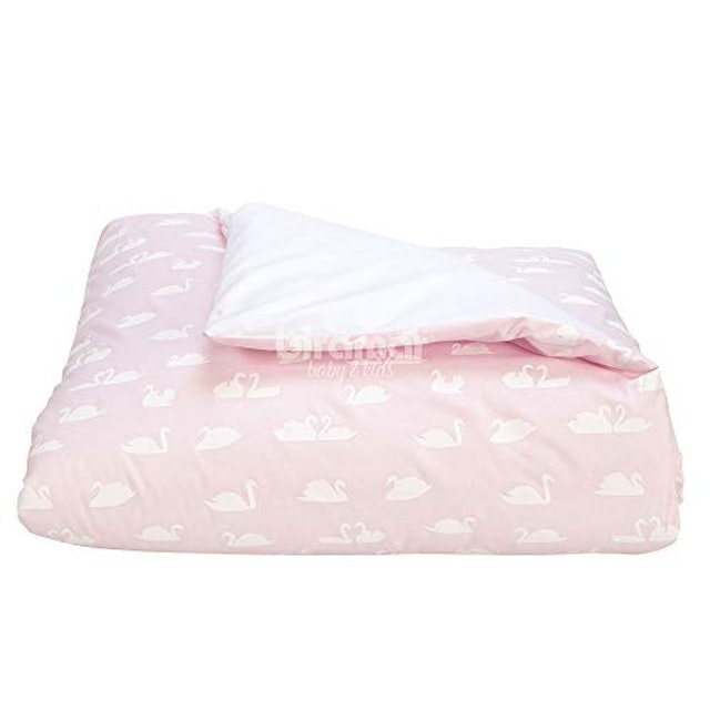 Edredom de Mini Cama Dupla Face e Duvet Estampa Cisne Rosa 2