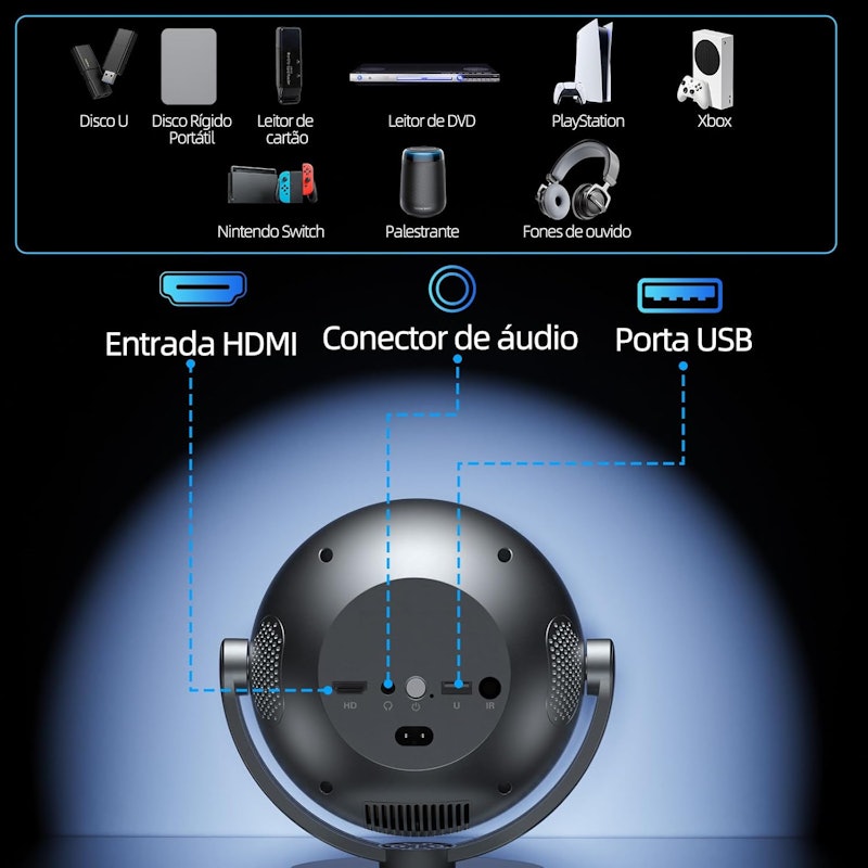 Mini Projetor Portatil 360° Bettdow 5