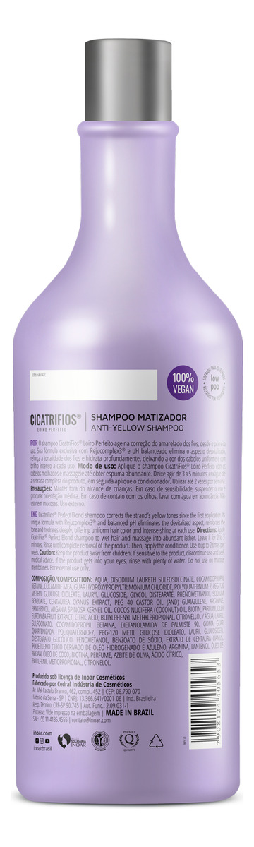 Shampoo Matizador Cicatrifios Loiro Perfeito Inoar  2