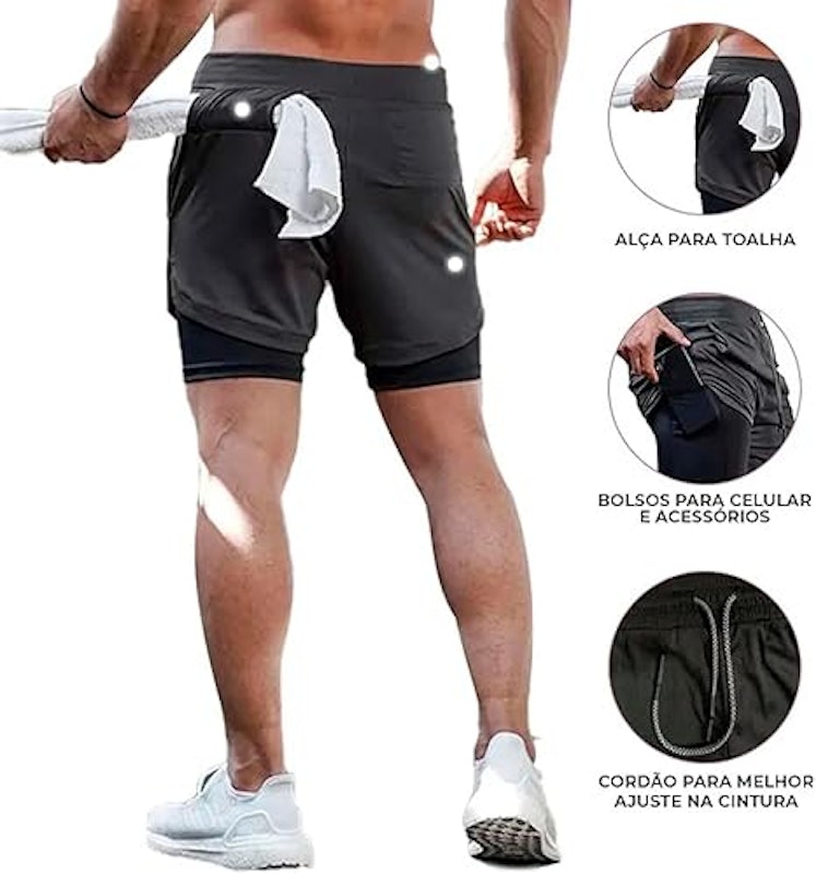 Short Masculino Academia 2 em 1 Bermuda Dry Fit 3