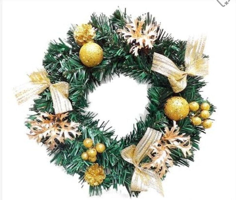 Guirlanda de Natal Verde com Enfeites Dourados 1