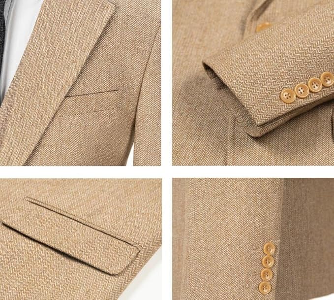 Terno Masculino Formal de Lã de Tweed 3 Peças para Casamento Slim Fit Tuikayoo 3