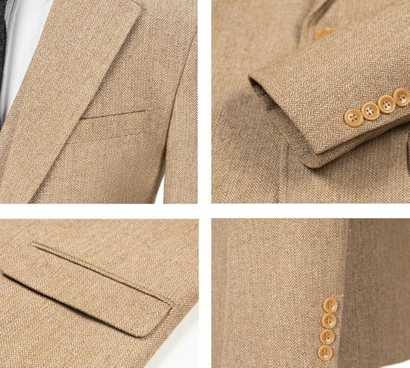 Terno Masculino Formal de Lã de Tweed 3 Peças para Casamento Slim Fit Tuikayoo 3