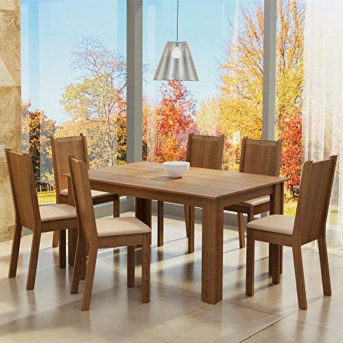 Conjunto Sala de Jantar Analu Mesa Tampo de Madeira com 6 Cadeiras 2