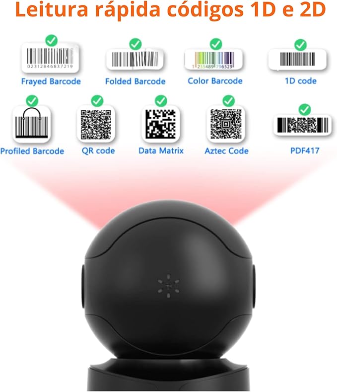 Leitor de Código Barras QR Fixo Mesa 1D 2D USB 3