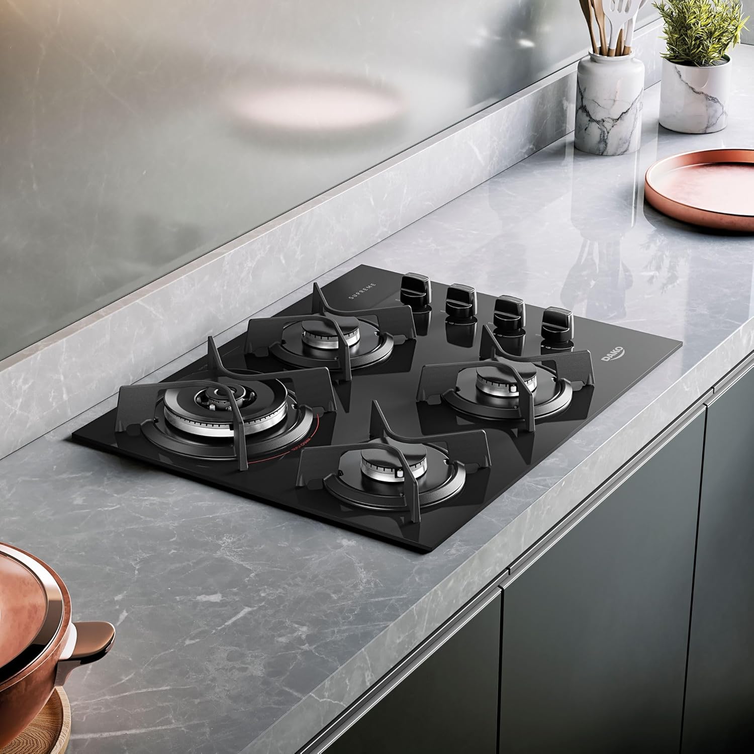 Cooktop 4 Bocas Preto com Mesa de Vidro e Tripla Chama Dako Supreme 4