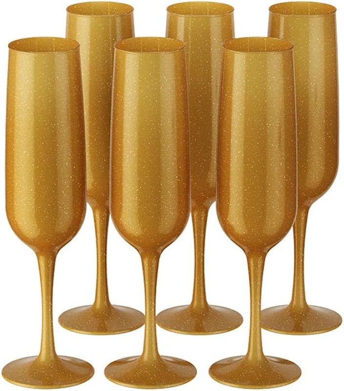 Kit 6 Taças de Espumante Coza Fun 160 ml Dourado Glitter 1