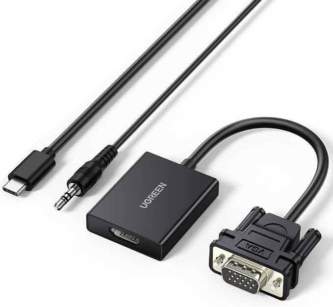Adaptador de Vídeo Ugreen VGA p/ HDMI Macho/Fêmea Preto 1