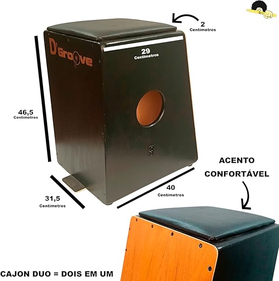 Cajon Eletroacústico Inclinado D’Groove Duo 2 em 1 com Microfone Cannon XRL 5