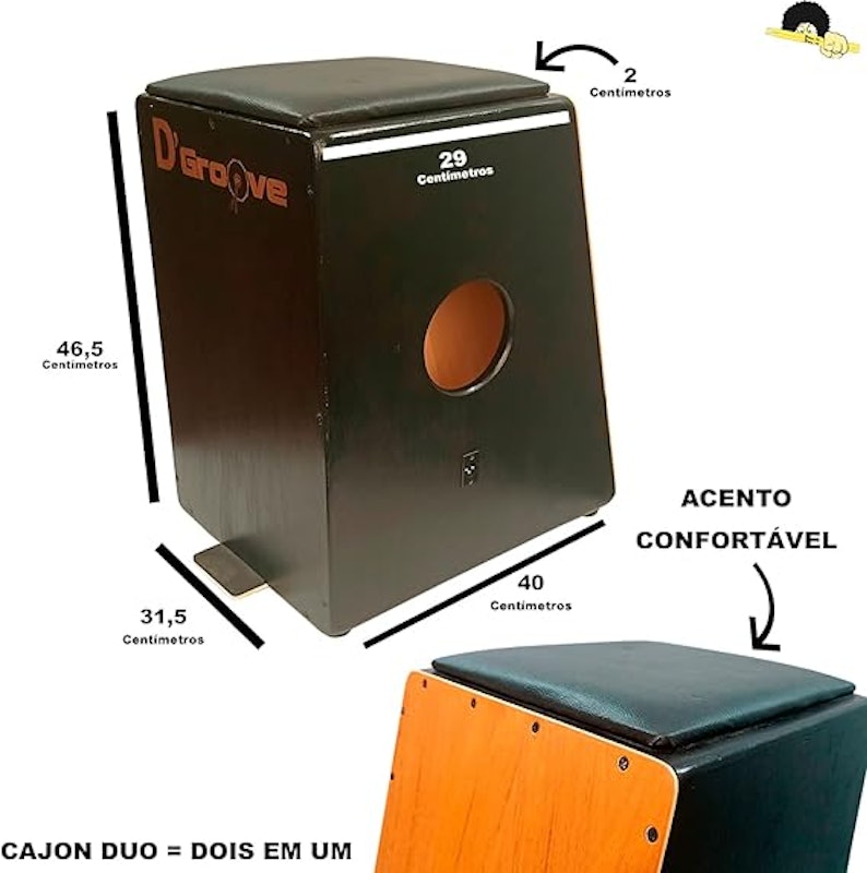 Cajon Eletroacústico Inclinado D’Groove Duo 2 em 1 com Microfone Cannon XRL 5