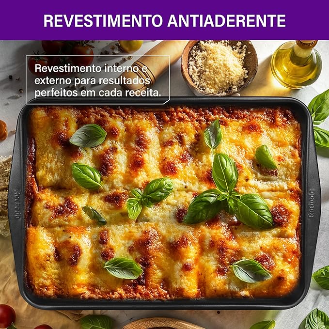 Assadeira Funda Retangular com Revestimento Antiaderente Rochedo Dura+ 5