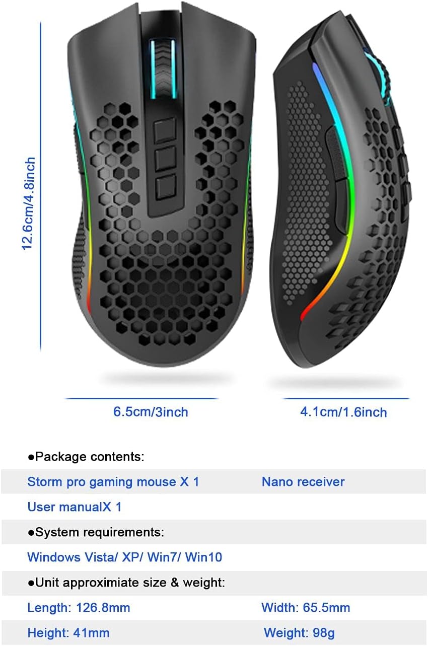 Mouse Gamer Redragon Storm Pro RGB sem Fio 3