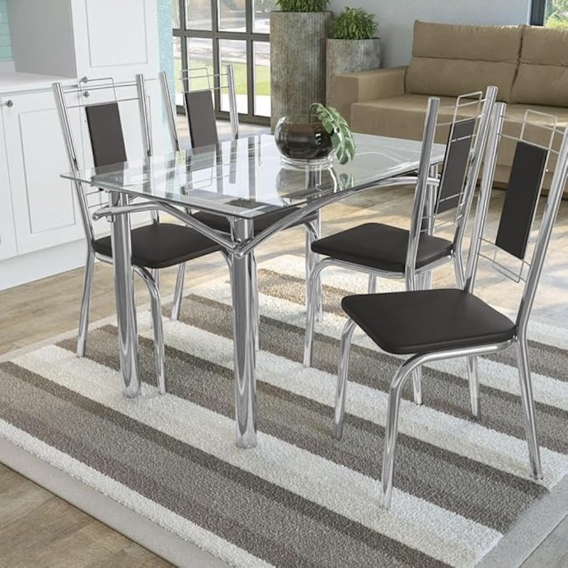 Conjunto Mesa Elba Kappesberg Tampo de Vidro Incolor com 4 Cadeiras 2