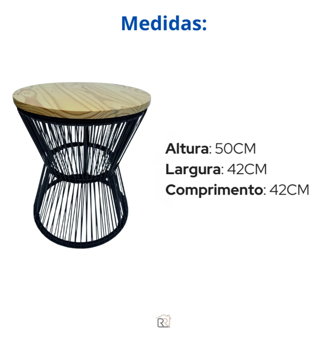 Mesa Centro Ampulheta Redonda Área Externa Fibra Sintética Preto 4