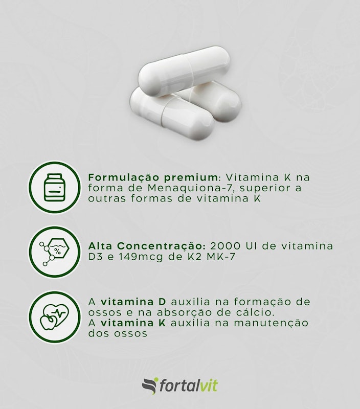 Vitamina D3 2000UI + Vitamina K2 (Menaquinona-7) Fortalvit 3