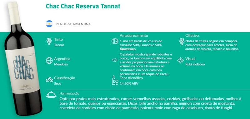 Vinho Tinto Argentino Chac Chac Reserva Tannat 2