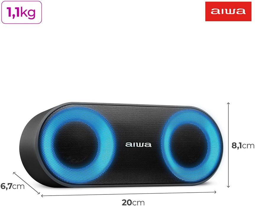 Caixa de Som Speaker AIWA SP-01 20 W BT 15H IP65 RGB USB TWS 5