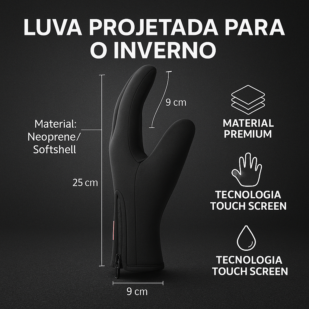Luva Moto Térmica Impermeável Touch Screen Inverno Preto 3