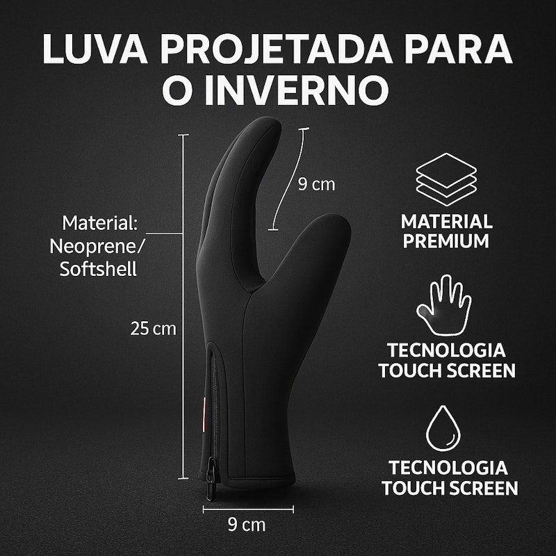 Luva Moto Térmica Impermeável Touch Screen Inverno Preto 3