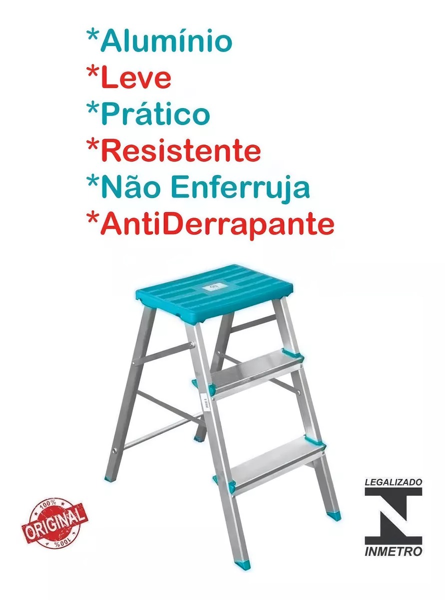 Banqueta Escada Doméstica 3 Degraus Alumínio Gibafer 3
