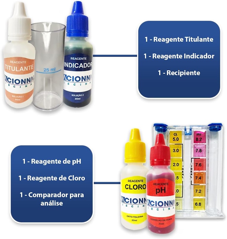 Estojo Kit Teste 3 em 1 Análise de Cloro pH e Alcalinidade 3