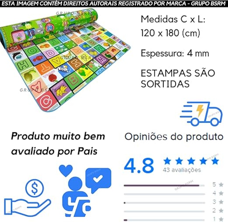 Tapete Infantil Dupla Face Tatame Educativo Caycoin 4