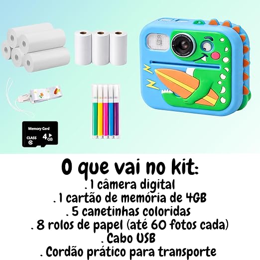 Kit Câmera Digital Infantil Portátil que Imprime na Hora 3