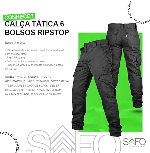 Calça Tática Cargo Preta 6 Bolsos 3