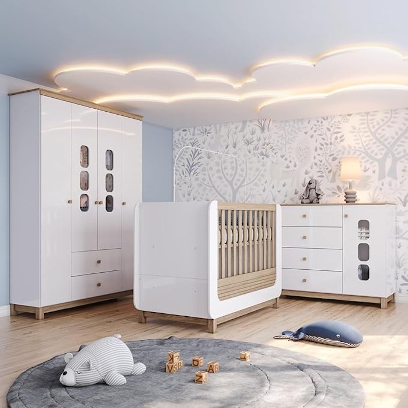 Conjunto Quarto de Bebê Berço 2 em 1, Guarda-roupa e Cômoda Sophia 1