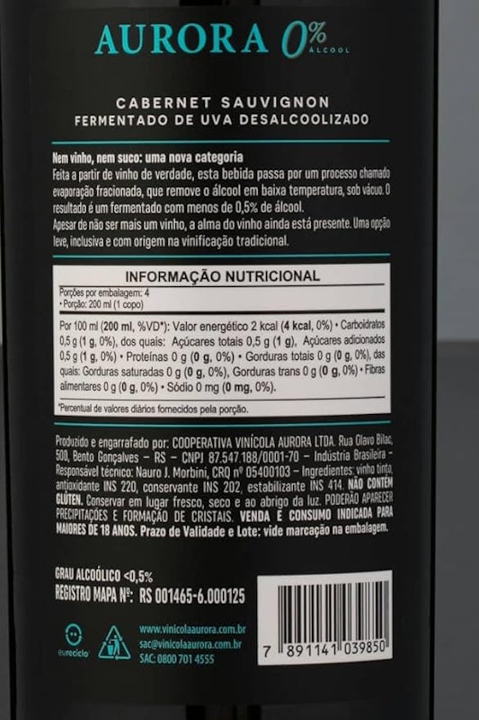 Aurora Desalcoolizado Cabernet Não Adoçado 2
