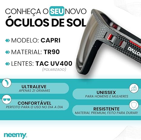 Óculos de Sol Quadrado Unissex Estilo Clássico Polarizado Proteção UV400 Premium 3