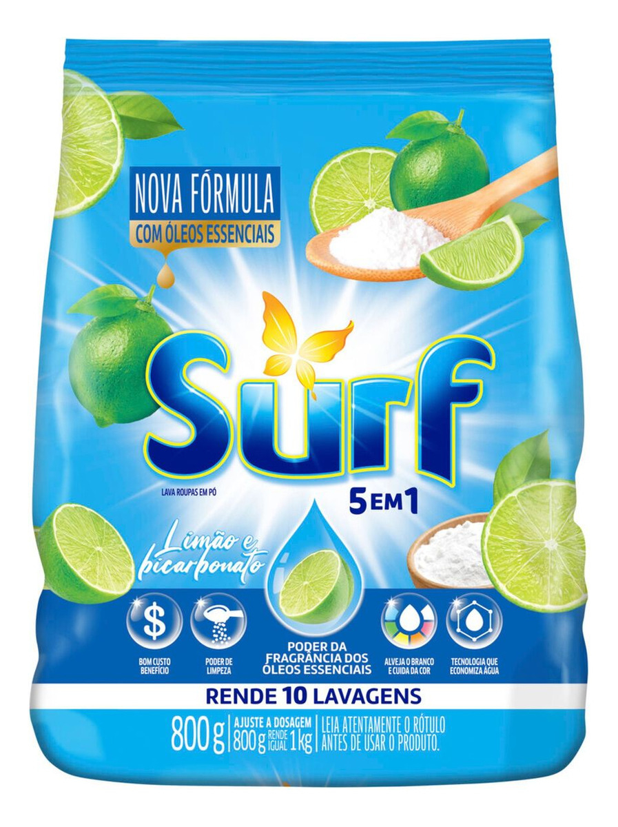 Lava-Roupas Pó Bicarbonato e Limão Surf 1