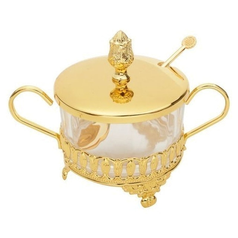Açucareiro com Colher de Zamac Flor De Lis Dourado 1