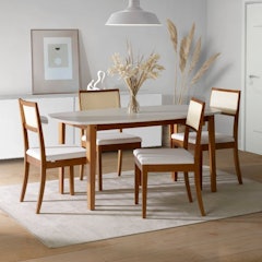 Conjunto de Mesa Extensível Oval Tiê e 4 Cadeiras