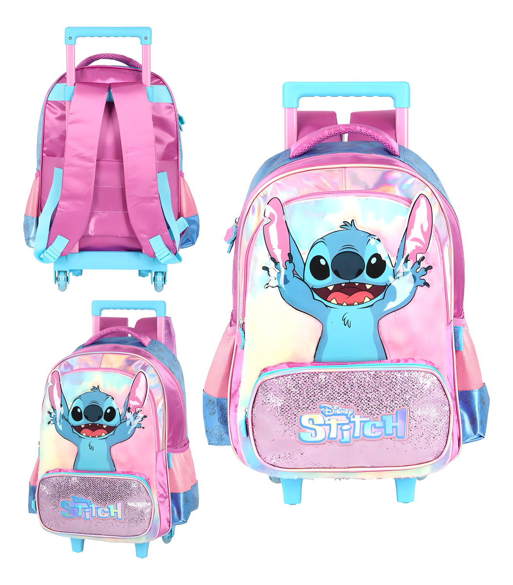 Mochila de Rodinhas Média Infantil de Costas Holográfica Stitch 2