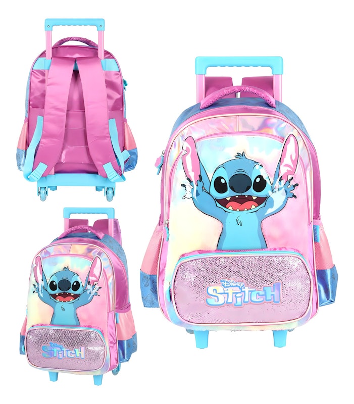 Mochila de Rodinhas Média Infantil de Costas Holográfica Stitch 2