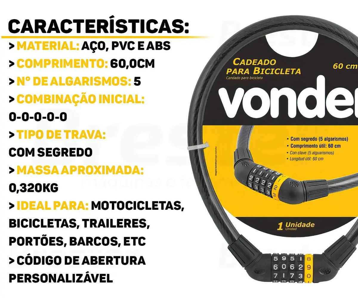 Cadeado para Bicicleta 60 cm com Segredo VONDER 4