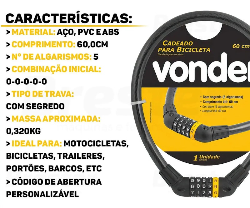 Cadeado para Bicicleta 60 cm com Segredo VONDER 4